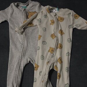 Disney Gray and Cream Bear Print Kids Footies